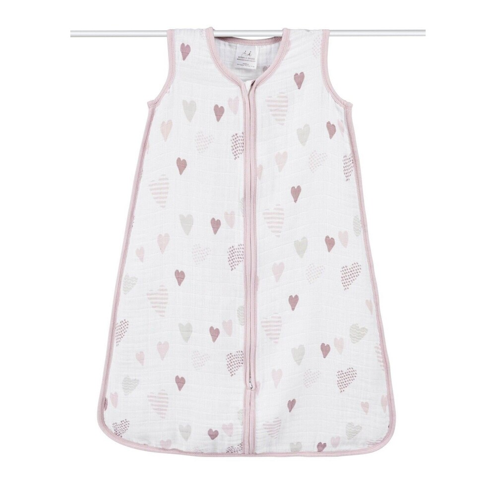 Aden & Anais Sleeping Bag Baby Girls Sleep Sack Muslin Cotton 6-12 Months Hearts